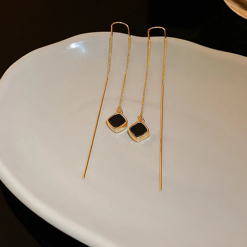 Gold Plating Wave Long Fringe Square Geometric Ear Lines for Women Flowers Butterfly Water Drop Star Temperament Dangle Earrings