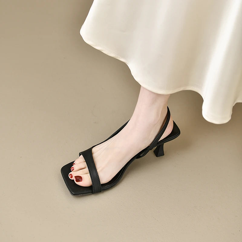 Women's Summer New Fashion Square Toe Simple Solid Color Sandals Outdoor Open Toe Casual Banquet Party Women's Sandals