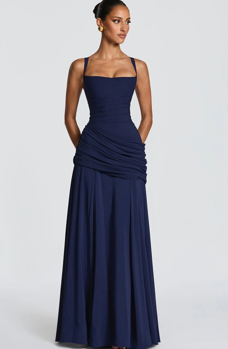 New Spaghetti Strap Sexy Prom Gowns Women's Sexy Backless Maxi Dress for Party Club Elegant Bodycon Ruched Long Dress Female