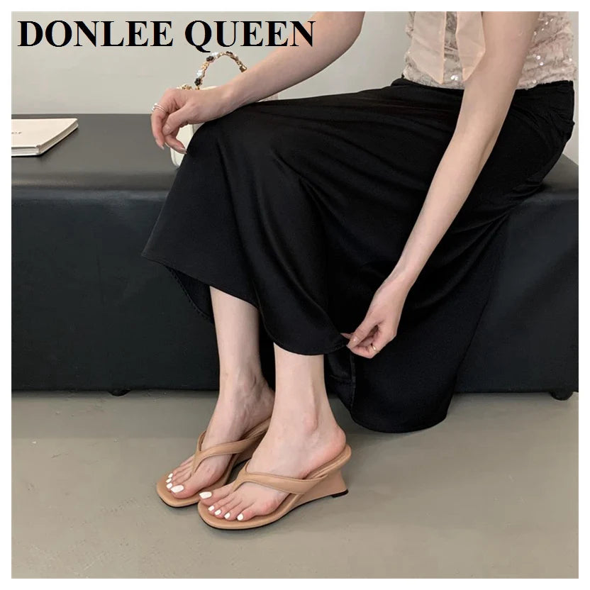 Fashion Brand Wedge Heel Slipper Slides Women Clip Toe Flip Flops Narrow Band Sandals Shoes Casual Female Slipper Sandalia Mujer