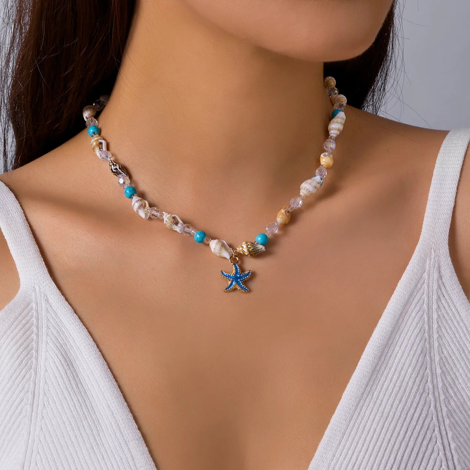 New Beach Style Seashell Necklace Beaded Choker Necklaces for Women Handmade Starfish Pendant Fashion Ocean Украшения Чокер