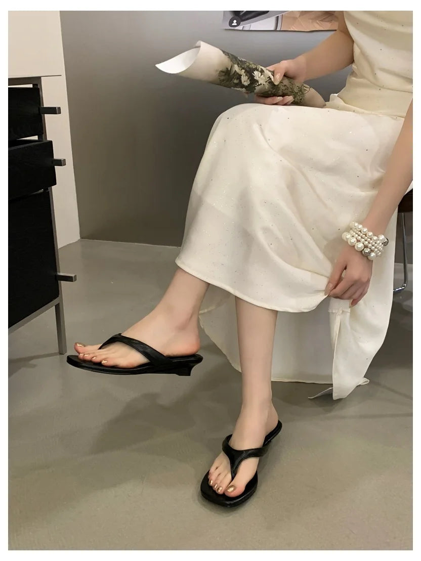 Fashion Brand Wedge Heel Slipper Slides Women Clip Toe Flip Flops Narrow Band Sandals Shoes Casual Female Slipper Sandalia Mujer