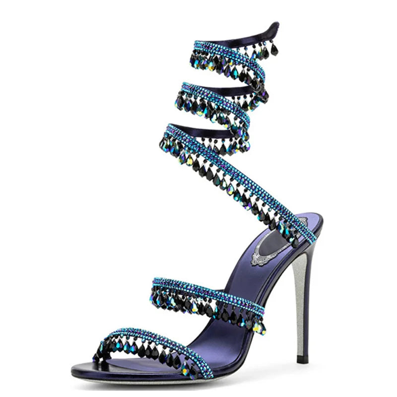 Crystal Wrap Sandals Women Summer 2026 Wedding Shoes High Heel Party Shoes Ankle Strappy Sandals Designer Stiletto Heel Shoes