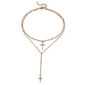 Fashion Gold-plate Crystal Cross Necklaces Pendants Boho Double Layered Necklace Catholic Religious Christian Statement Jewelry