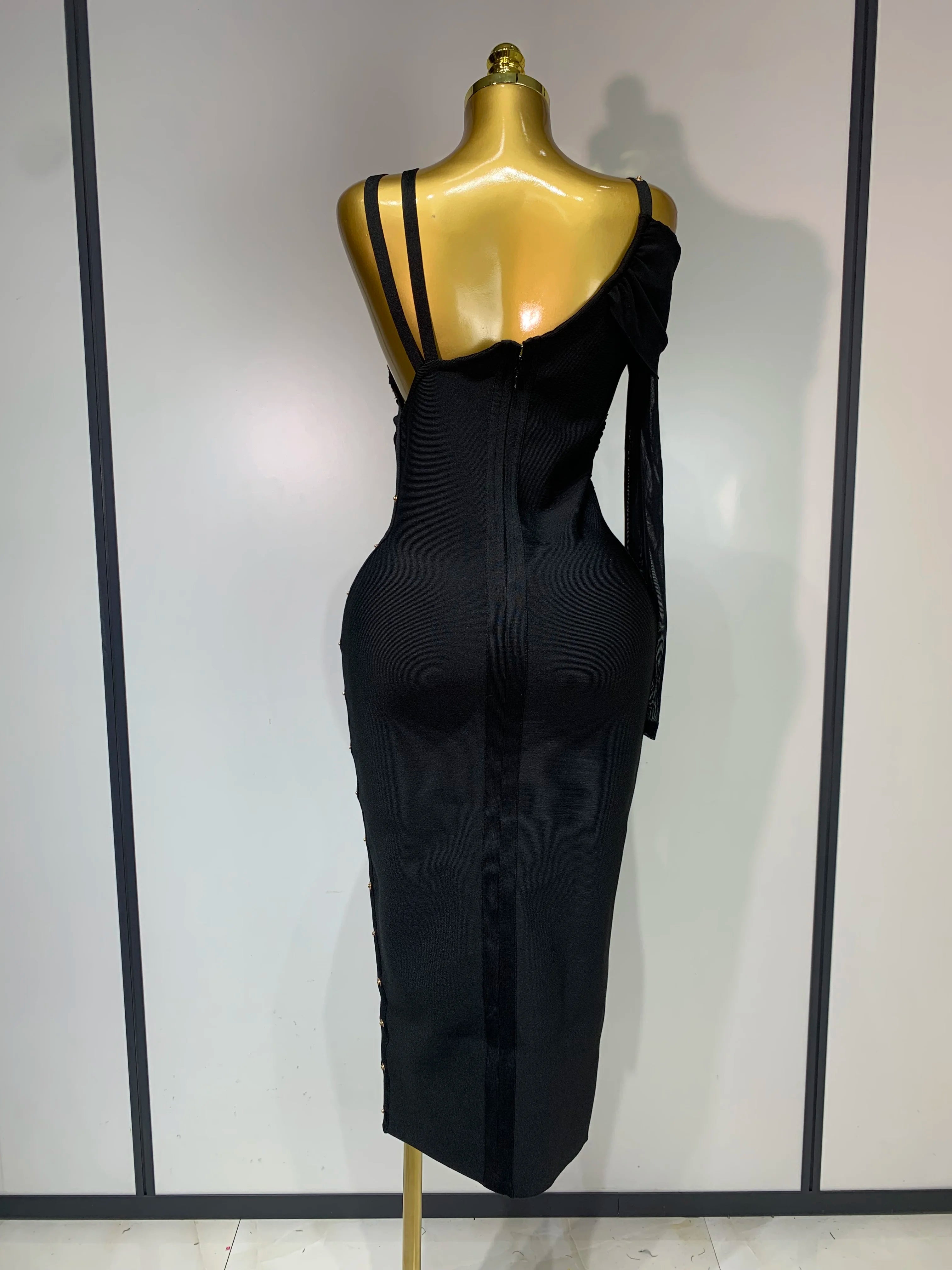 High Quality One Shoulder Long Sleeve Bodycon Bandage Dress Cocktail Evening Party Luxury Birthday Dress Celebrity Prom Gown