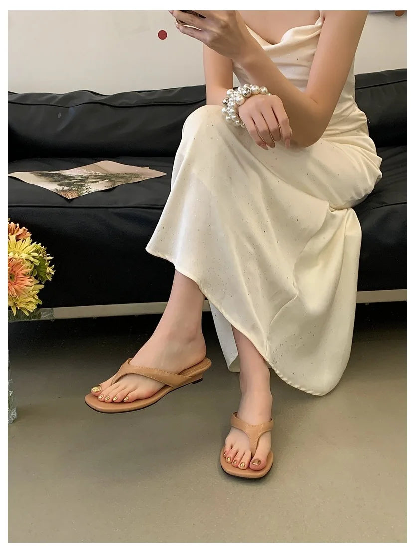 Fashion Brand Wedge Heel Slipper Slides Women Clip Toe Flip Flops Narrow Band Sandals Shoes Casual Female Slipper Sandalia Mujer