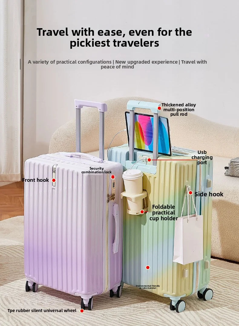 20/22/24 Inch Gradient Color Luggage Boarding Trolley Suitcase Safety Combination Lock Front Hook Silent Universal Roller