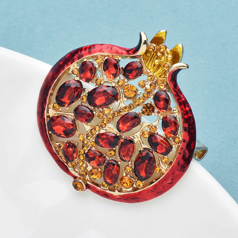 Wuli&baby Red Crystal Pomegranate Plant Brooch Pins For Women Summer Jewelry Gift Bag Suit Accessory