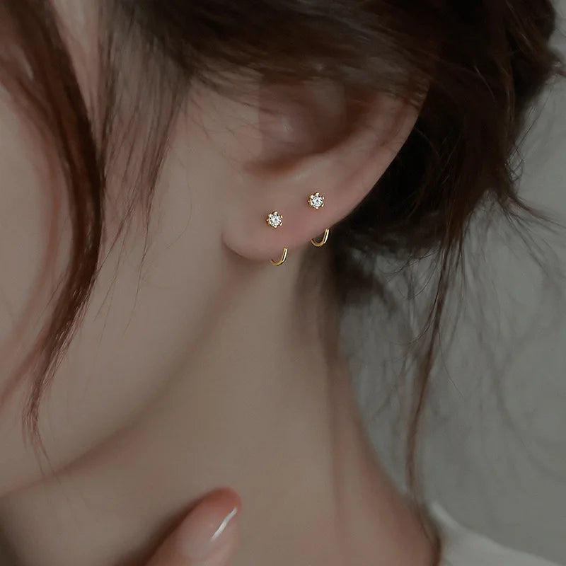 10mm Round Hoop Earrings For Women Temperament Inlaid Zircon Earrings Simple Copper Earrings Daily Small Ear Hook Jewelry