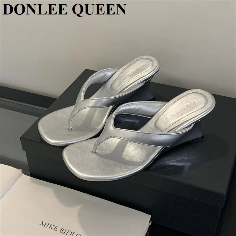 Fashion Brand Wedge Heel Slipper Slides Women Clip Toe Flip Flops Narrow Band Sandals Shoes Casual Female Slipper Sandalia Mujer