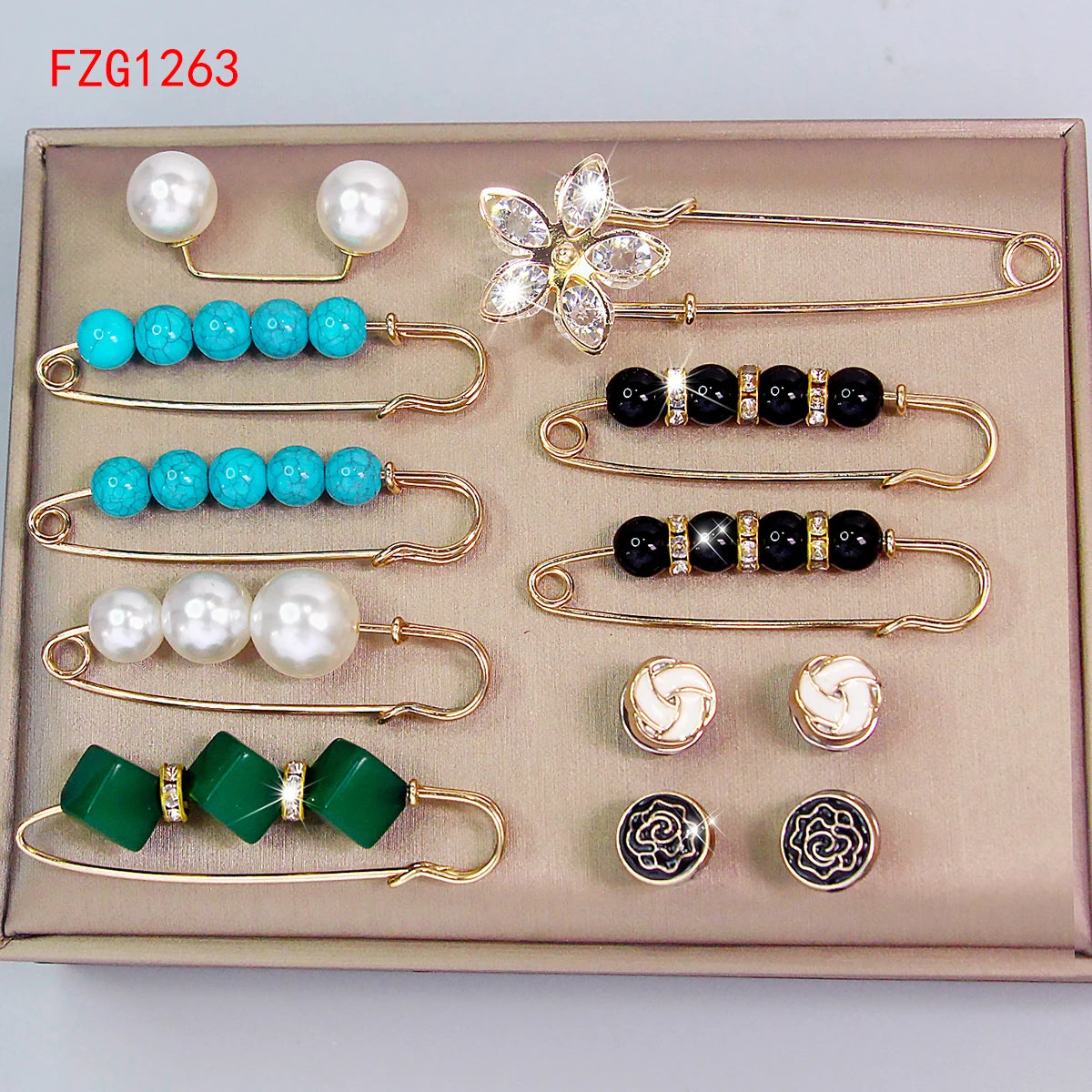12-piece Set Of Women's Pants To Close The Waist Pin Anti-glare Pearl Buckle Brooch Girls Holiday Jewelry Gifts