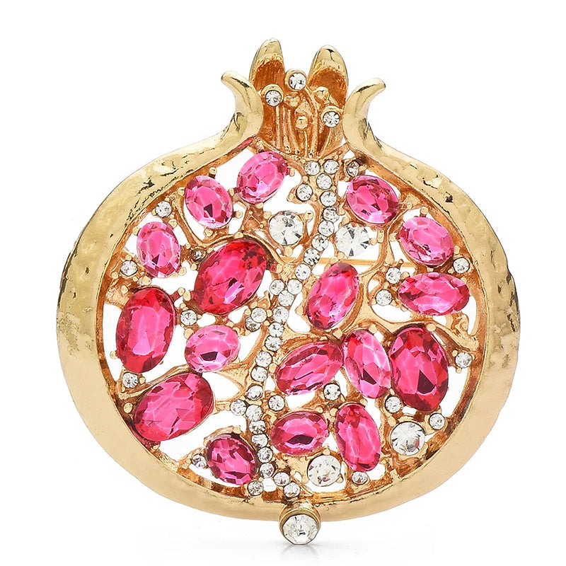 Wuli&baby Red Crystal Pomegranate Plant Brooch Pins For Women Summer Jewelry Gift Bag Suit Accessory