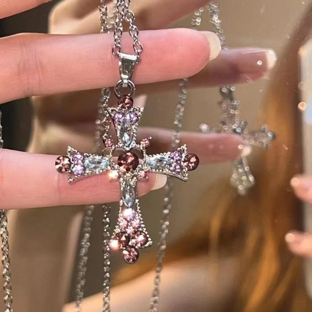 Black Rhinestone Cross Jesus Pendant Choker Necklace for Women Punk Vintage Double Layers Chain Boho Jewelry Fashion Party Gifts