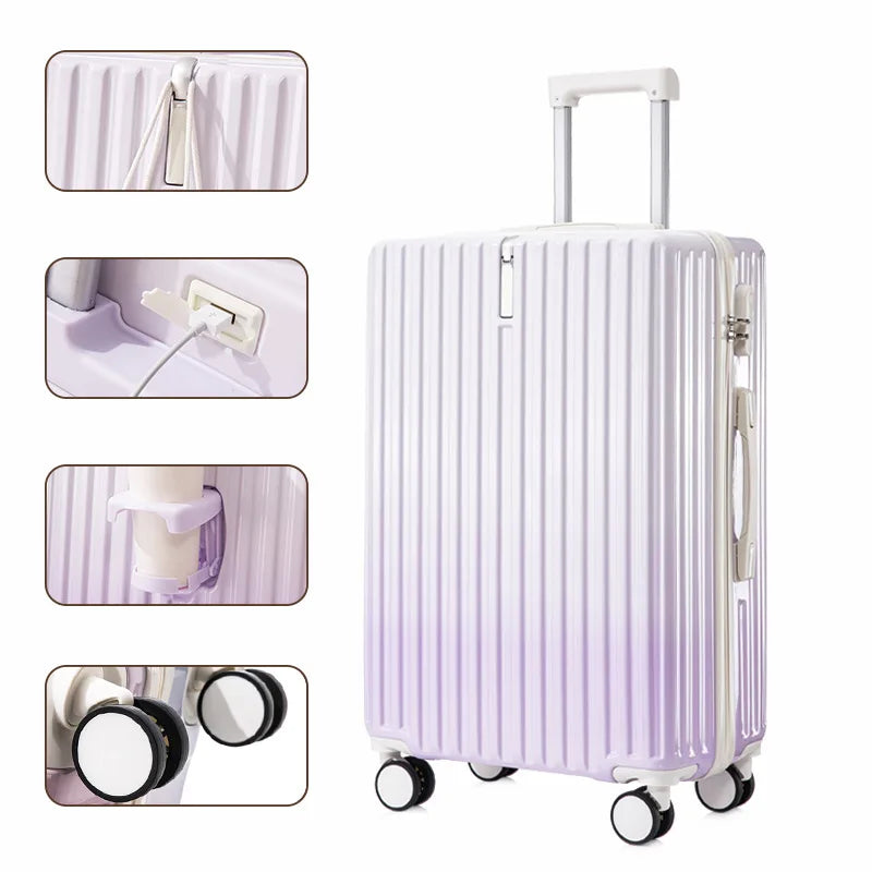 20/22/24 Inch Gradient Color Luggage Boarding Trolley Suitcase Safety Combination Lock Front Hook Silent Universal Roller