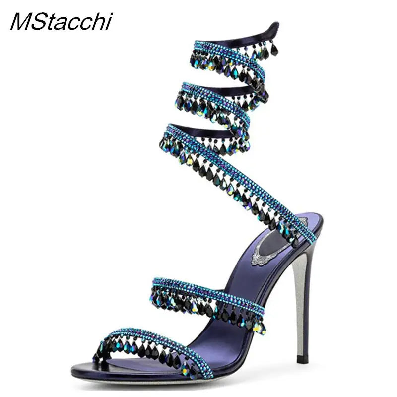 Crystal Wrap Sandals Women Summer 2026 Wedding Shoes High Heel Party Shoes Ankle Strappy Sandals Designer Stiletto Heel Shoes