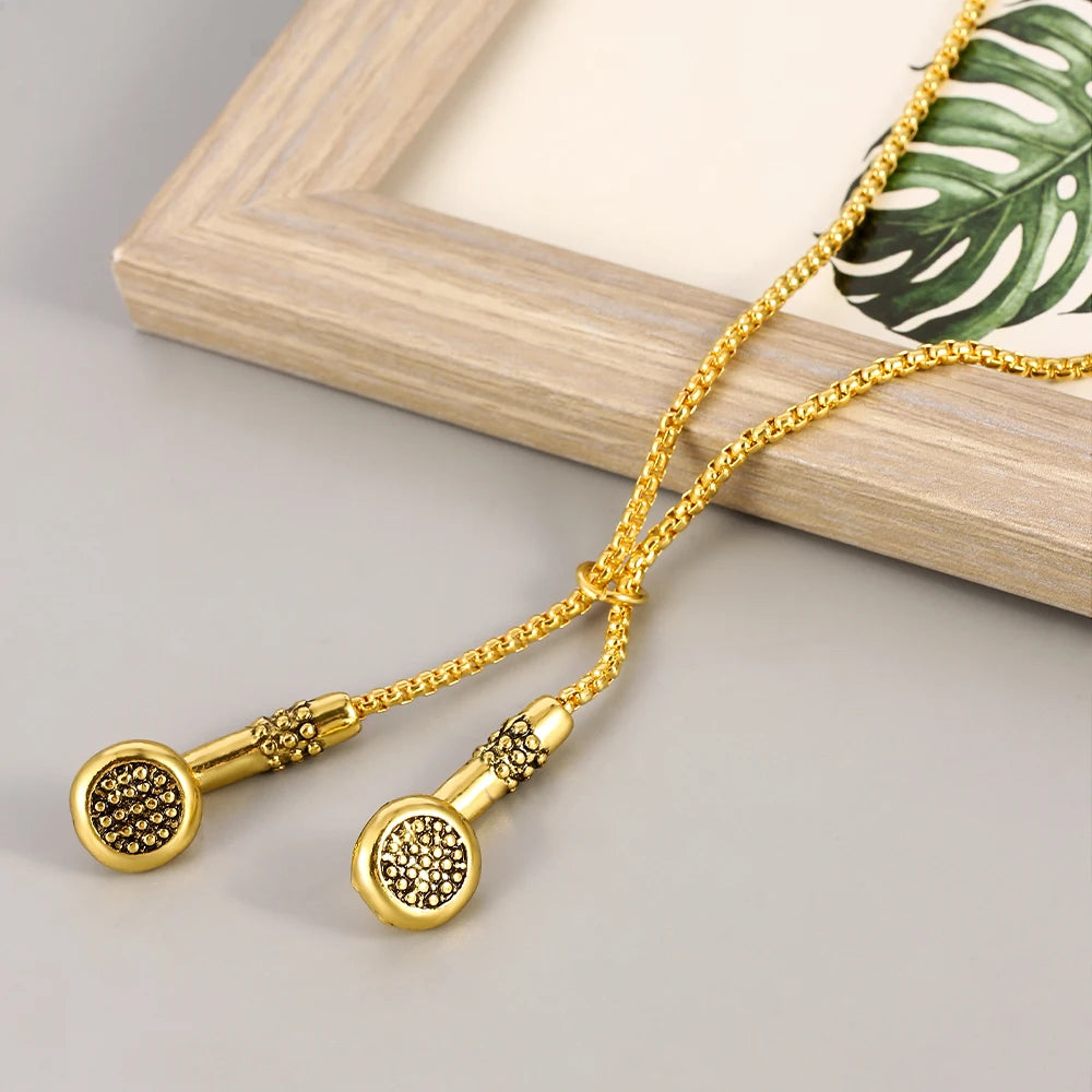 Fashion Necklace Hip-hop Kirsite Music Headphones Earbuds Pendant Metal Men Clothing Accessories Necklace