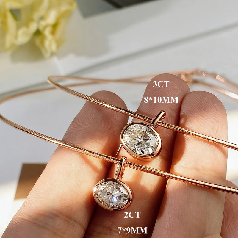 EWYA Oval Cut 2/3/4ct Solitaire Moissanite Pendant Necklaces Women Wedding s925 Silver 1.5mm Solid Choker Big Diamond Neck Chain