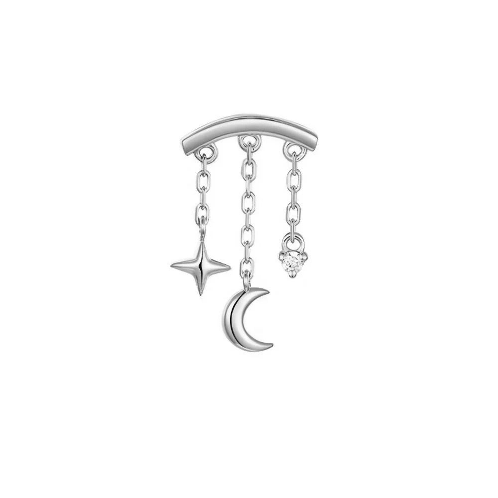 BOAKO Star Moon Chain Tassel  925 Sterling Silver Shiny For Woman Piercing Earring Fashion Dainty Luxury Style fine jewelry