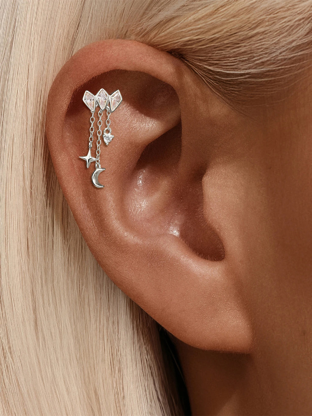 BOAKO Star Moon Chain Tassel  925 Sterling Silver Shiny For Woman Piercing Earring Fashion Dainty Luxury Style fine jewelry