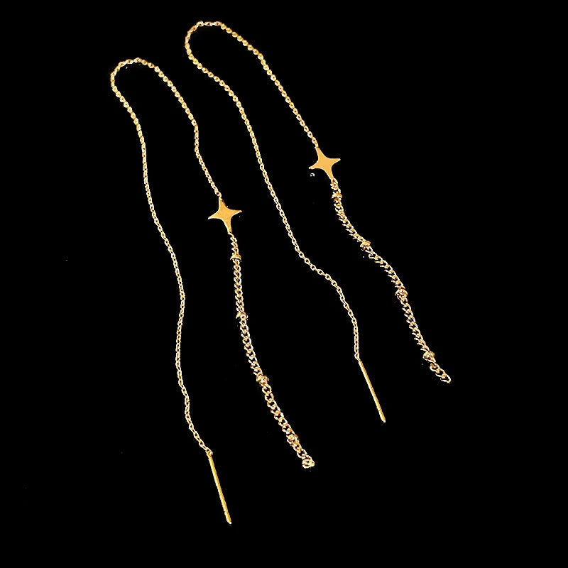 Gold Plating Wave Long Fringe Square Geometric Ear Lines for Women Flowers Butterfly Water Drop Star Temperament Dangle Earrings