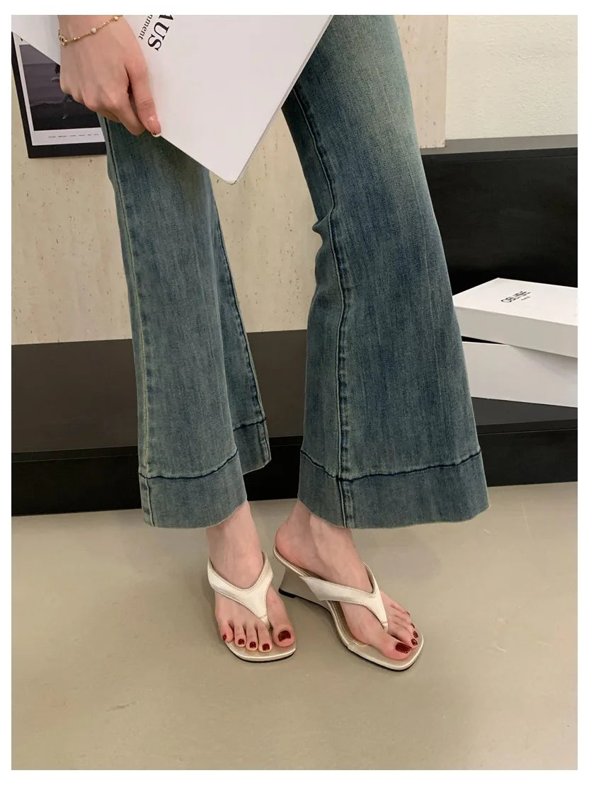 Fashion Brand Wedge Heel Slipper Slides Women Clip Toe Flip Flops Narrow Band Sandals Shoes Casual Female Slipper Sandalia Mujer