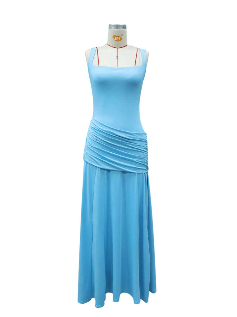 New Spaghetti Strap Sexy Prom Gowns Women's Sexy Backless Maxi Dress for Party Club Elegant Bodycon Ruched Long Dress Female