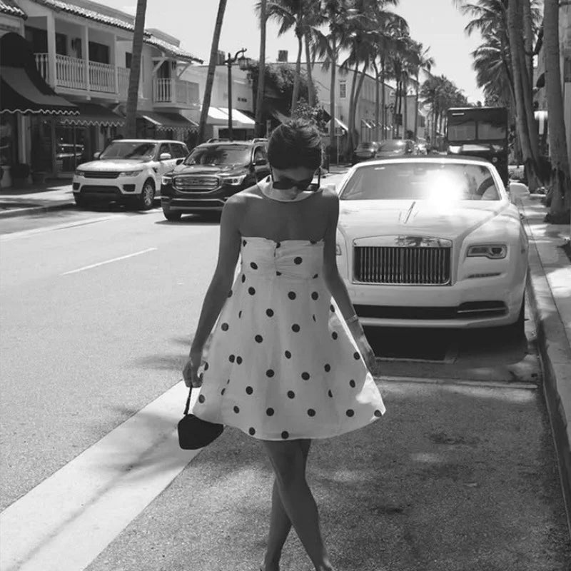 Elegant White Polka Dot Short Dress Sexy Slip Sleeveless Backless Silk Mini Dresses Evening Party Cute Birthday New Summer 2026