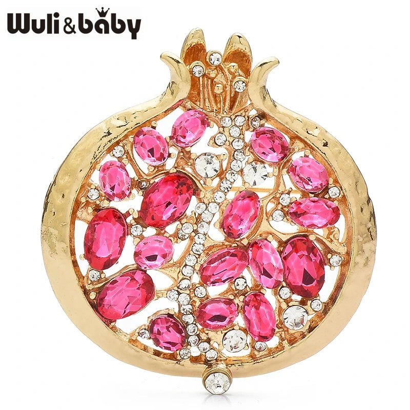 Wuli&baby Red Crystal Pomegranate Plant Brooch Pins For Women Summer Jewelry Gift Bag Suit Accessory