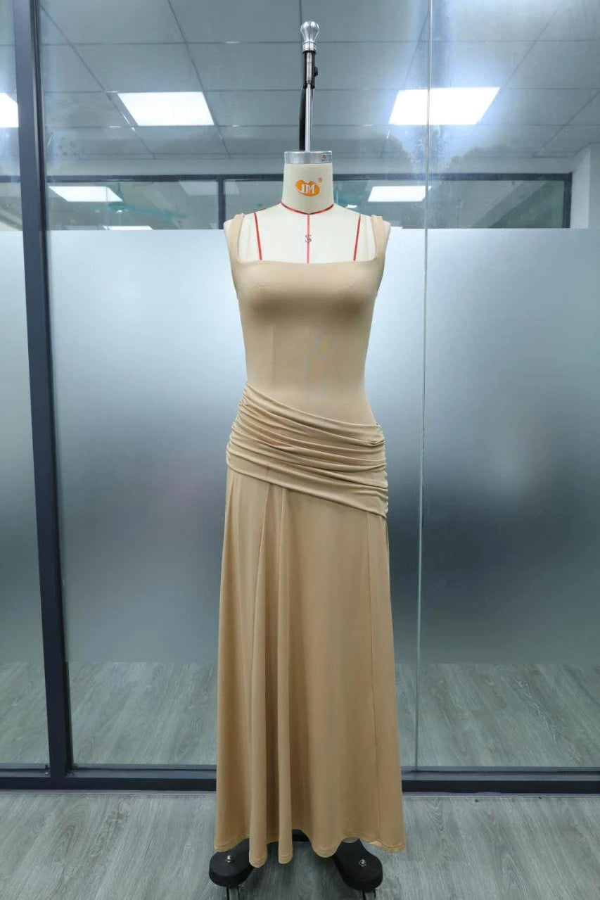 New Spaghetti Strap Sexy Prom Gowns Women's Sexy Backless Maxi Dress for Party Club Elegant Bodycon Ruched Long Dress Female