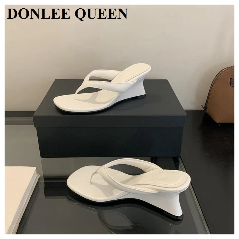 Fashion Brand Wedge Heel Slipper Slides Women Clip Toe Flip Flops Narrow Band Sandals Shoes Casual Female Slipper Sandalia Mujer