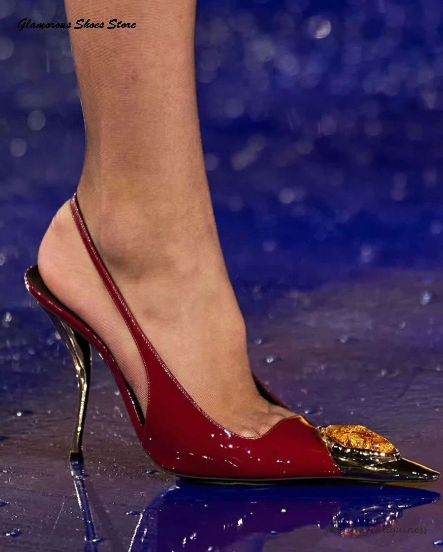 Gem Embellished Metal Toe Slinbacks Pointed Toe Thin High Heels Women's Sandals Summer Slip On Party Wedding Evening Stilettos