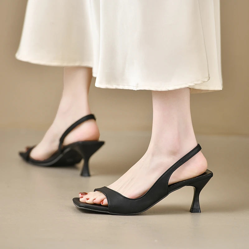 Women's Summer New Fashion Square Toe Simple Solid Color Sandals Outdoor Open Toe Casual Banquet Party Women's Sandals