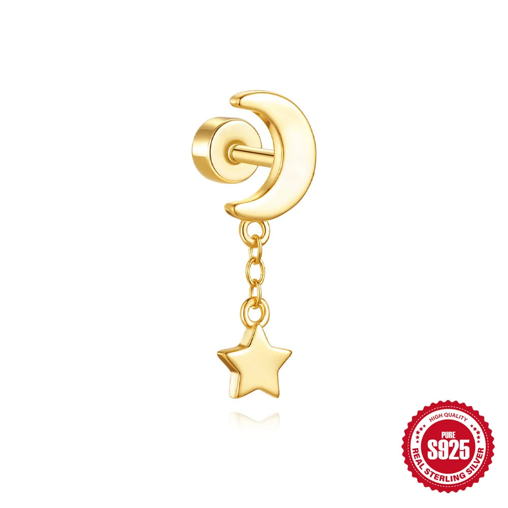 BOAKO Star Moon Chain Tassel  925 Sterling Silver Shiny For Woman Piercing Earring Fashion Dainty Luxury Style fine jewelry