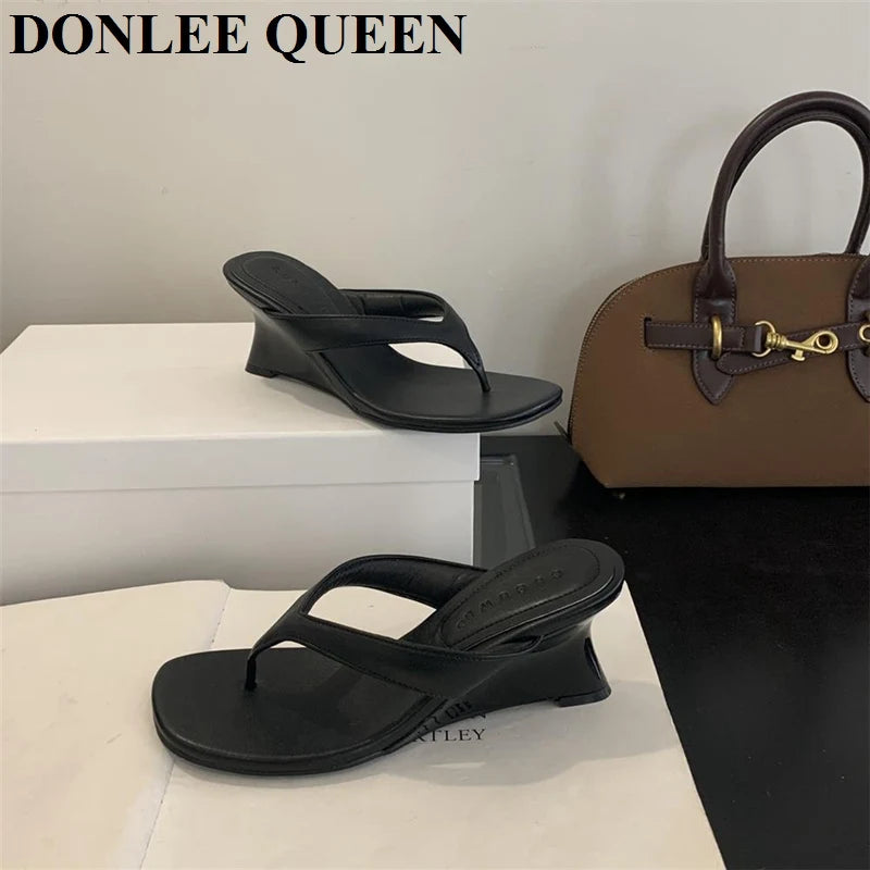 Fashion Brand Wedge Heel Slipper Slides Women Clip Toe Flip Flops Narrow Band Sandals Shoes Casual Female Slipper Sandalia Mujer