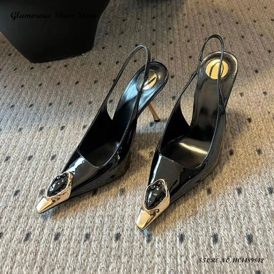 Gem Embellished Metal Toe Slinbacks Pointed Toe Thin High Heels Women's Sandals Summer Slip On Party Wedding Evening Stilettos