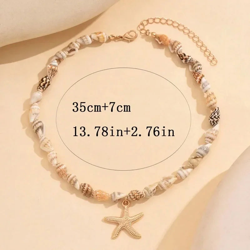 New Beach Style Seashell Necklace Beaded Choker Necklaces for Women Handmade Starfish Pendant Fashion Ocean Украшения Чокер
