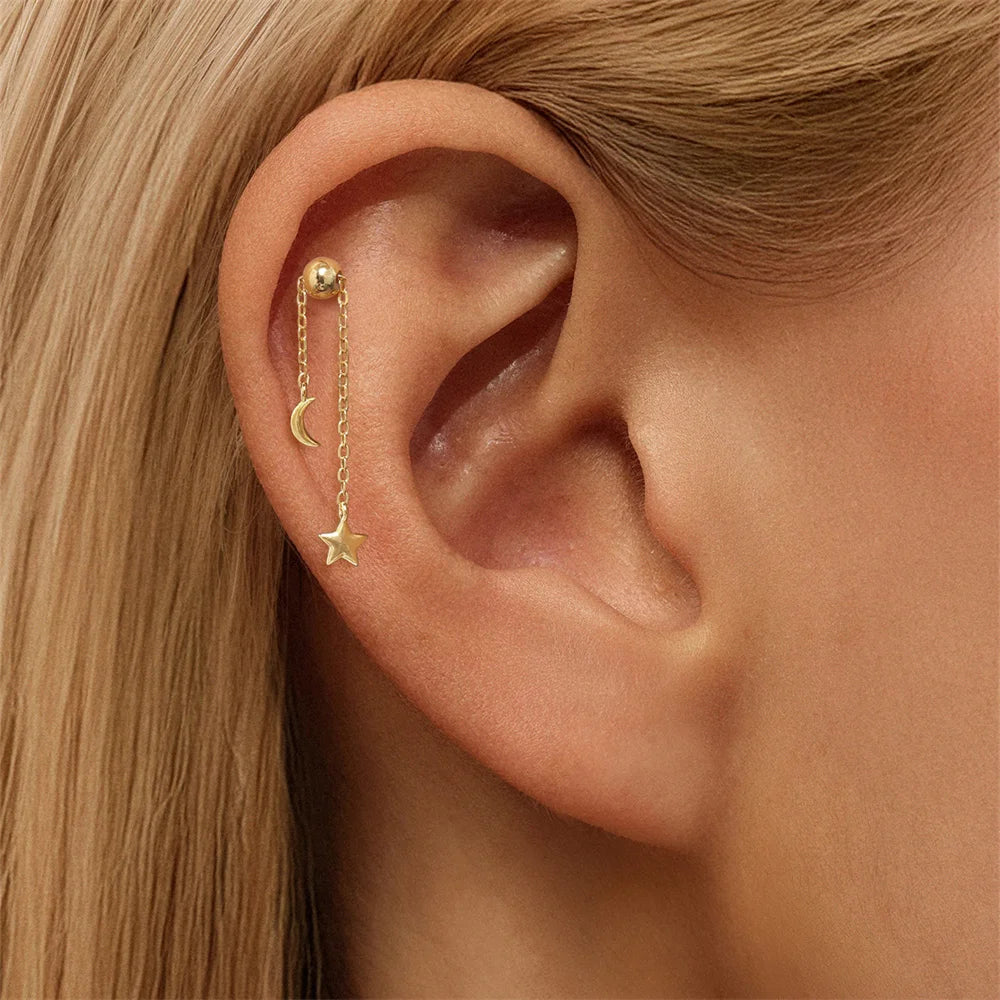 BOAKO Star Moon Chain Tassel  925 Sterling Silver Shiny For Woman Piercing Earring Fashion Dainty Luxury Style fine jewelry