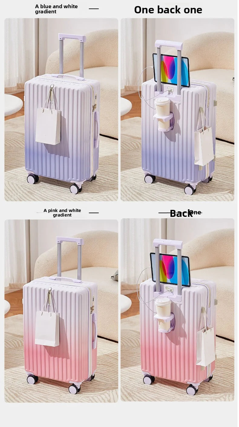 20/22/24 Inch Gradient Color Luggage Boarding Trolley Suitcase Safety Combination Lock Front Hook Silent Universal Roller