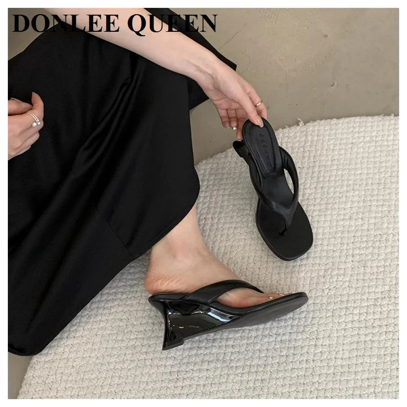 Fashion Brand Wedge Heel Slipper Slides Women Clip Toe Flip Flops Narrow Band Sandals Shoes Casual Female Slipper Sandalia Mujer
