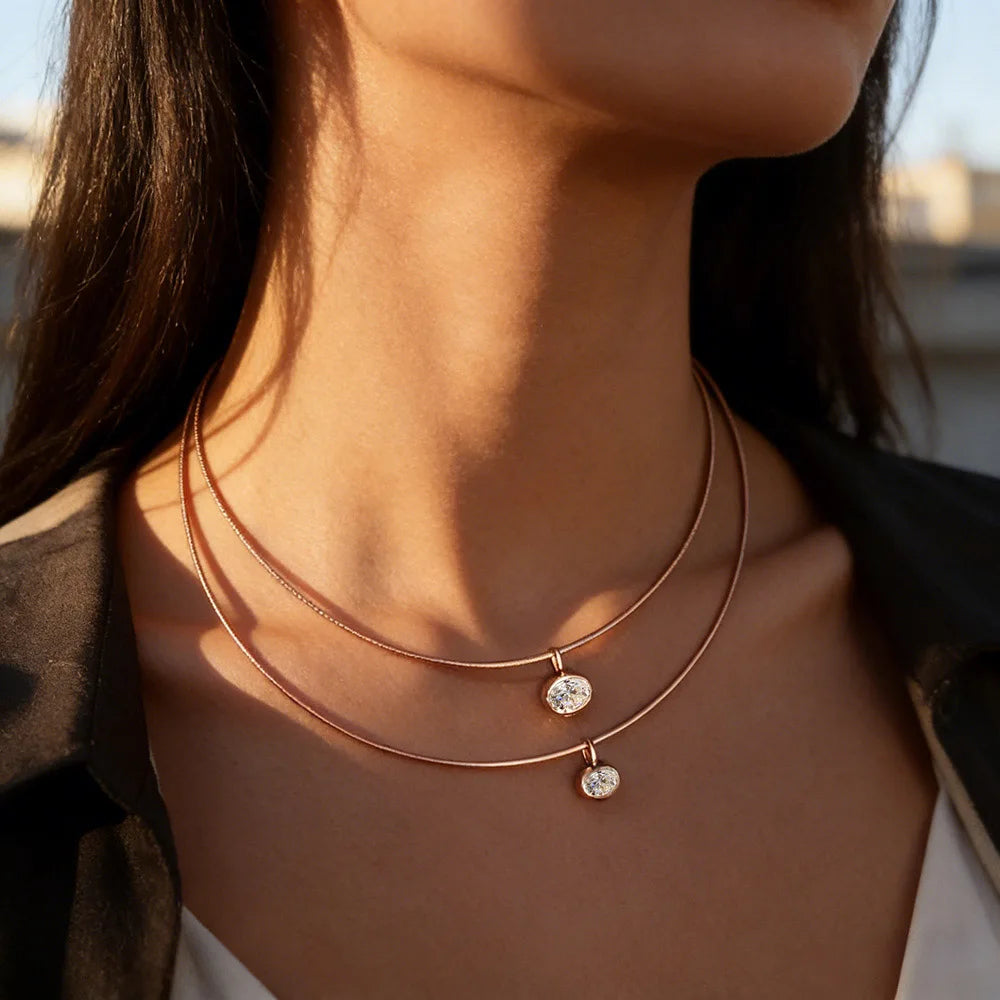 EWYA Oval Cut 2/3/4ct Solitaire Moissanite Pendant Necklaces Women Wedding s925 Silver 1.5mm Solid Choker Big Diamond Neck Chain