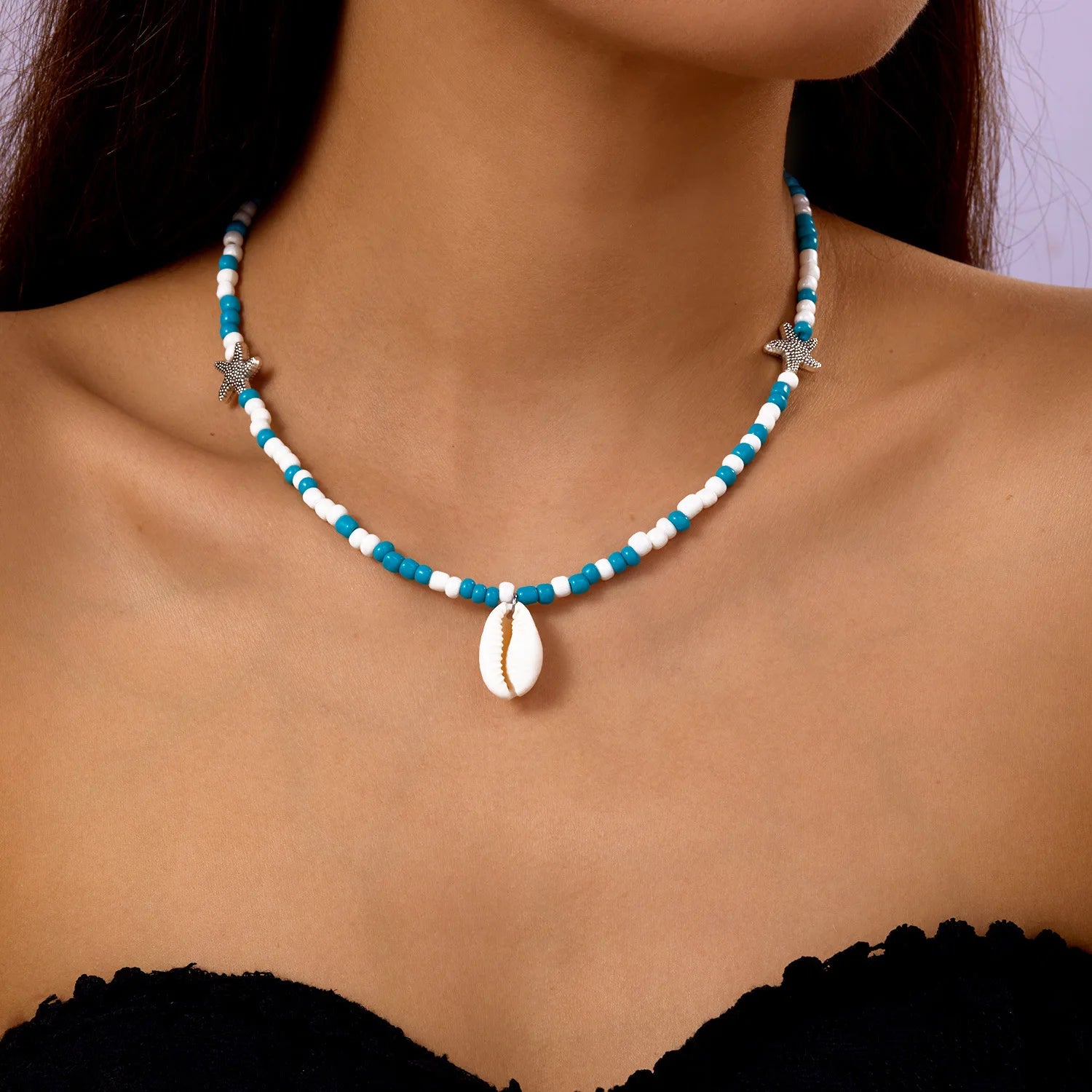 New Beach Style Seashell Necklace Beaded Choker Necklaces for Women Handmade Starfish Pendant Fashion Ocean Украшения Чокер