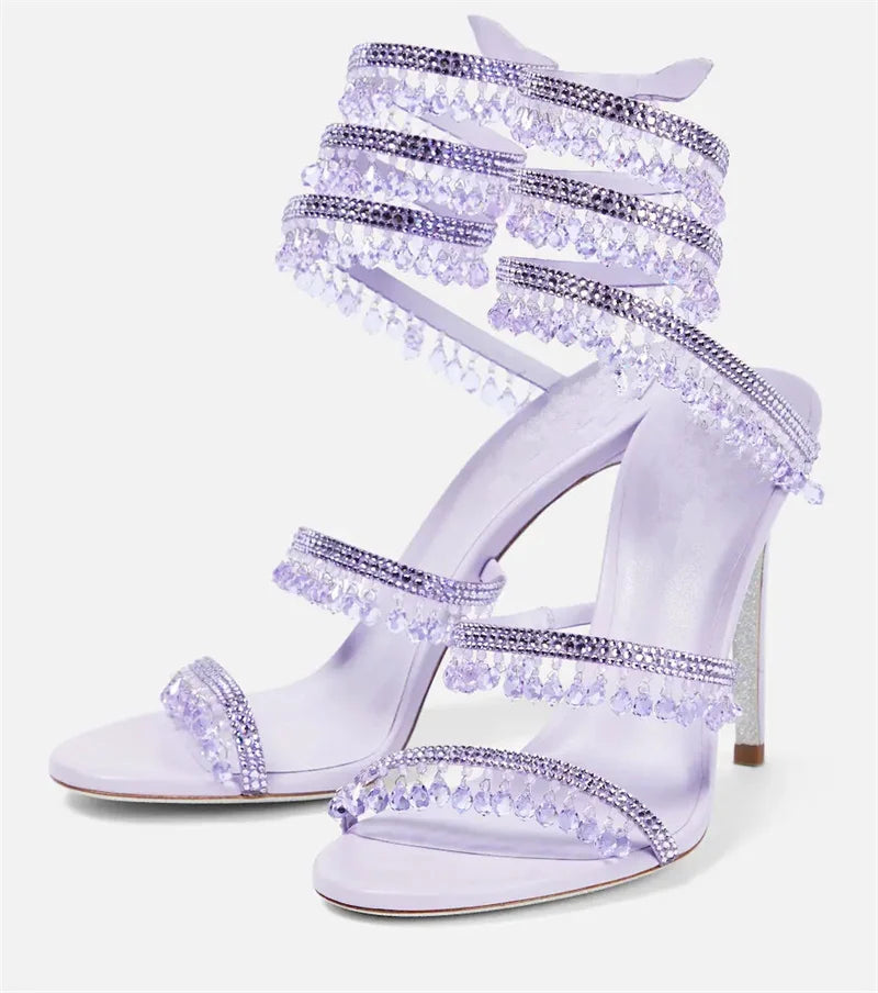 Crystal Wrap Sandals Women Summer 2026 Wedding Shoes High Heel Party Shoes Ankle Strappy Sandals Designer Stiletto Heel Shoes