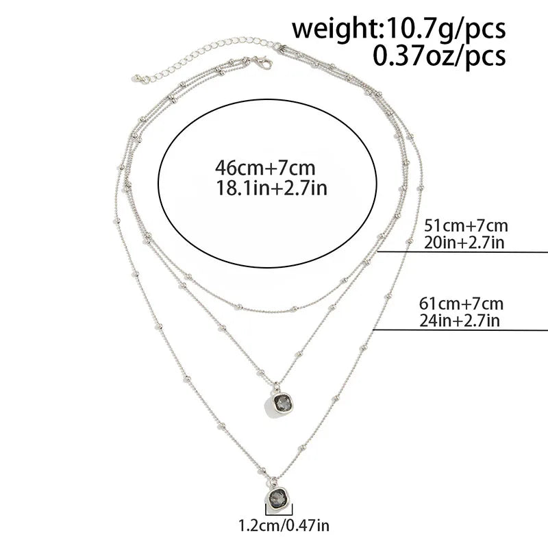 New Acrylic Square Pendant Metal Round Bead Chain Multi-layer Fold Wear Necklace for Women Trendy Personality Jewelry Gifts