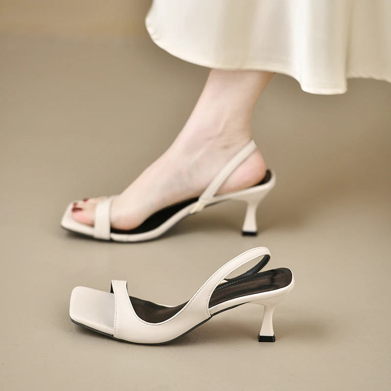 Women's Summer New Fashion Square Toe Simple Solid Color Sandals Outdoor Open Toe Casual Banquet Party Women's Sandals