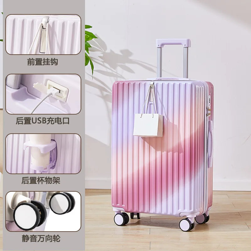New gradient color luggage fashion goddess multifunctional trolley case mute wheels 24 inch