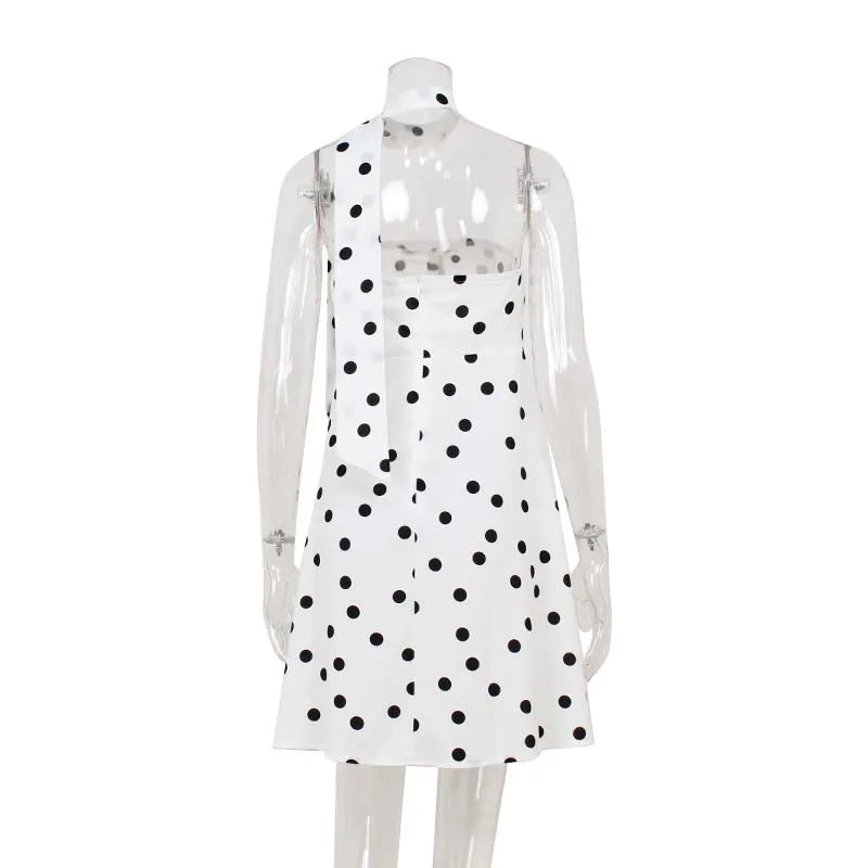 Elegant White Polka Dot Short Dress Sexy Slip Sleeveless Backless Silk Mini Dresses Evening Party Cute Birthday New Summer 2026