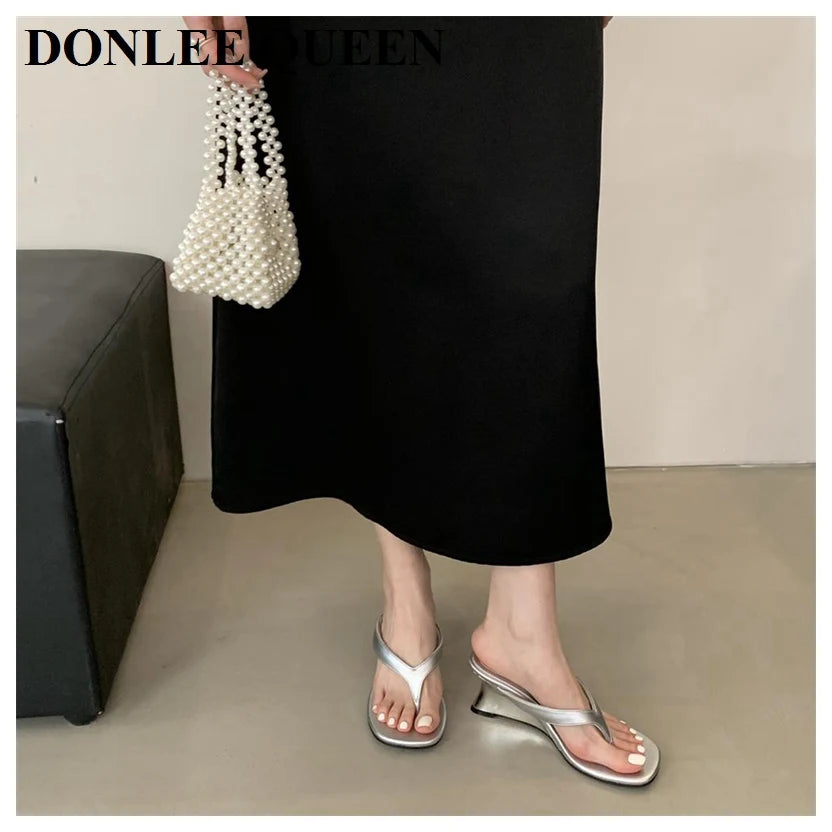 Fashion Brand Wedge Heel Slipper Slides Women Clip Toe Flip Flops Narrow Band Sandals Shoes Casual Female Slipper Sandalia Mujer