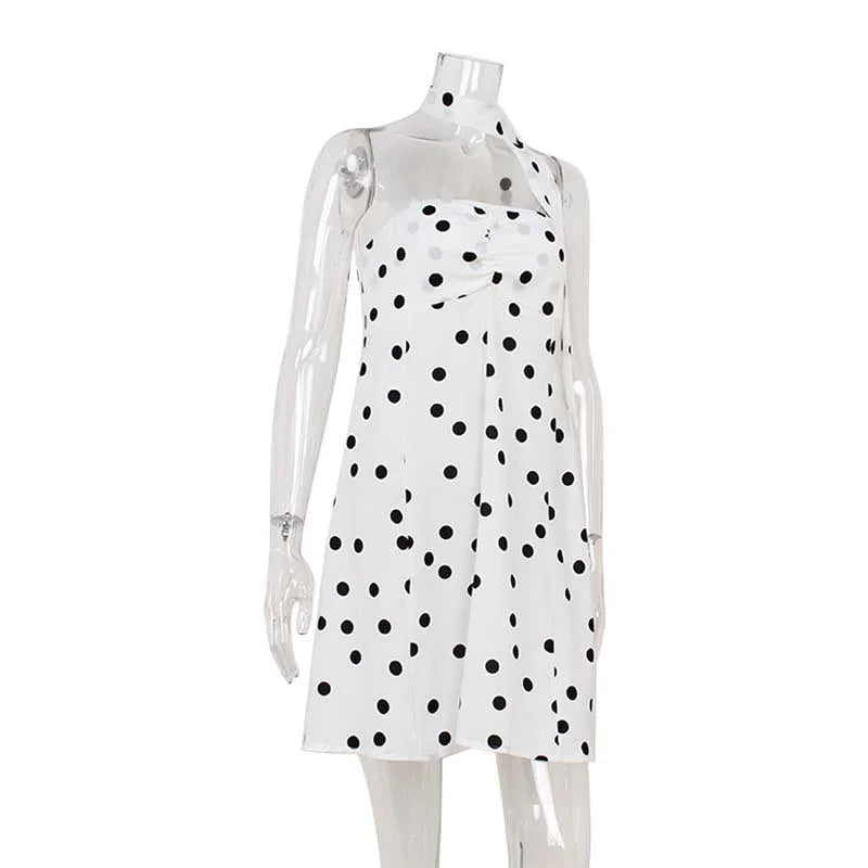 Elegant White Polka Dot Short Dress Sexy Slip Sleeveless Backless Silk Mini Dresses Evening Party Cute Birthday New Summer 2026