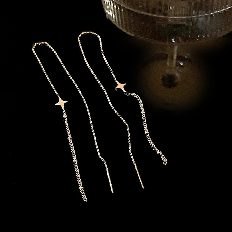 Gold Plating Wave Long Fringe Square Geometric Ear Lines for Women Flowers Butterfly Water Drop Star Temperament Dangle Earrings