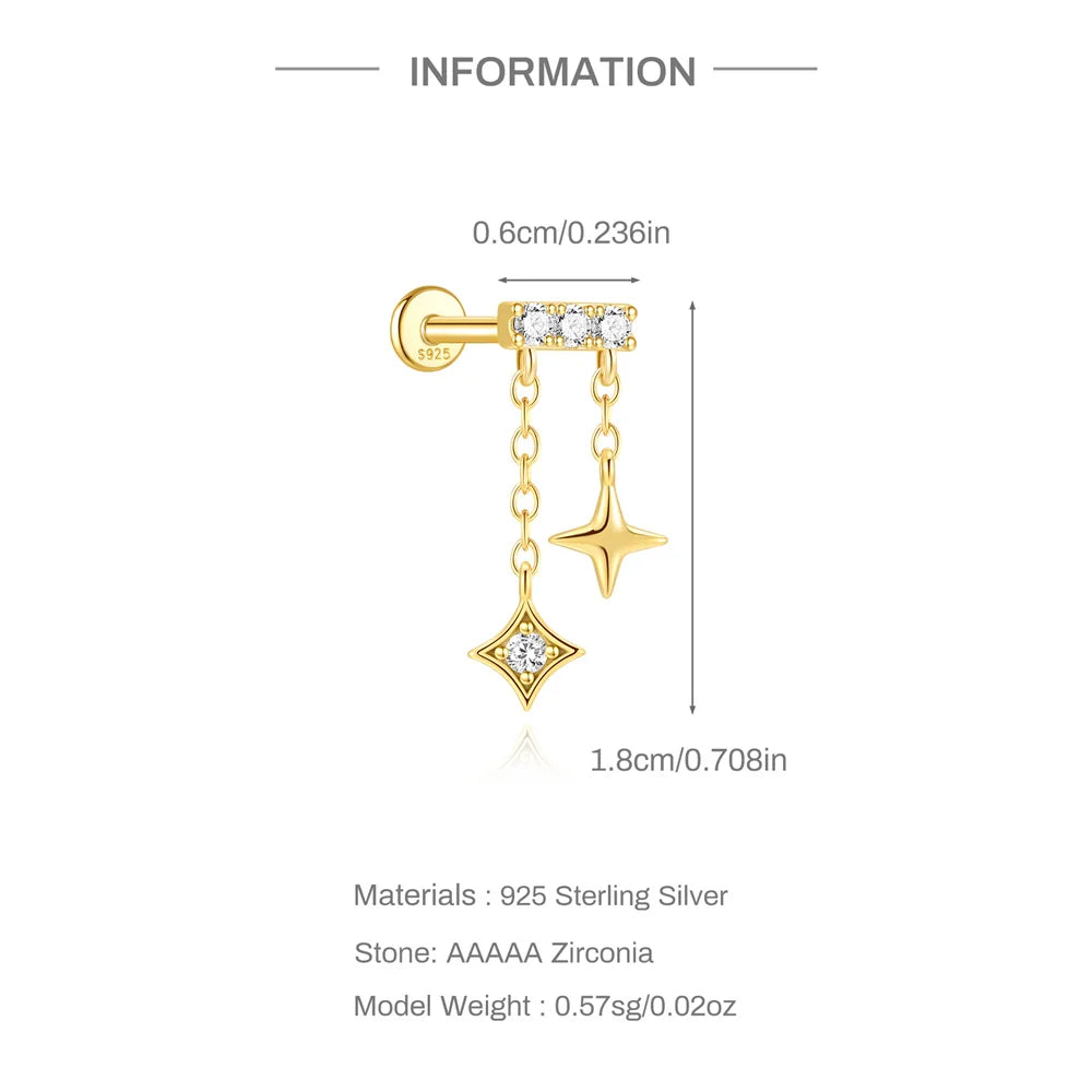 BOAKO Star Moon Chain Tassel  925 Sterling Silver Shiny For Woman Piercing Earring Fashion Dainty Luxury Style fine jewelry
